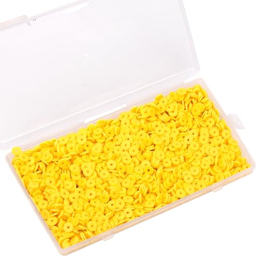 2000Pcs White Clay Beads Polymer Clay Spacer Beads Flat Beads 6mm Round Heishi Vinyl Beads for DIY Craft Adults Bracelets Necklace Jewelry Making Earring Accessories (Yellow) - color: Yellow