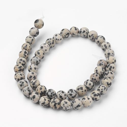 45Pcs Natural Dalmatian Jasper Beads 8mm Round Natural Gemstone Beads Frosted Spacer Loose Bead for DIY Craft Bracelet Necklace Earrings Jewelry Making Supplies - color: Natural Dalmatian Jasper-Frosted