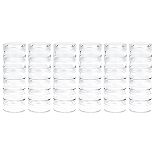 Fengek 6 Sets 6 Layer Stackable Plastic Containers, 10G/10ML Clear Cosmetic Storage Box Round Organizer Jars for Beads, Buttons, Small Jewelry Findings
