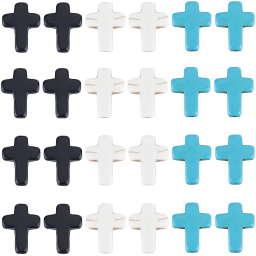 SUNNYCLUE 1 Box 90Pcs Cross Beads Bulk Black White Blue Synthetic Turquoise Pocket Crosses 16x12mm Mini Small Stone Cross Beads Easter Holiday Cross Loose Spacer Beads for Jewelry Making Beading Kits - color: 90pcs 12x16mm Black White Blue Cross Beads