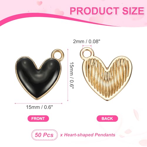 MECCANIXITY Enamel Alloy Heart Charm, Valentine Heart Pendants Love Jewelry Making Charm for DIY Necklace Bracelet Earrings Keychain - color: Black