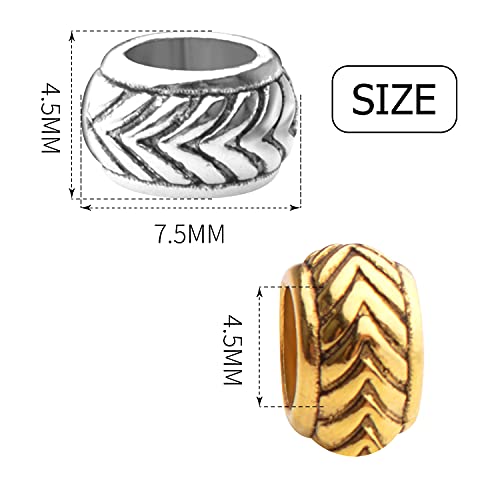 100pcs Tibetan Alloy Large Hole Rondelle Spacer Beads European Tube Spacers Column Loose Beads Jewelry Beads Spacers for Bracelet DIY Jewelry Making(7.5×4.5mm, Hole:4.5mm)