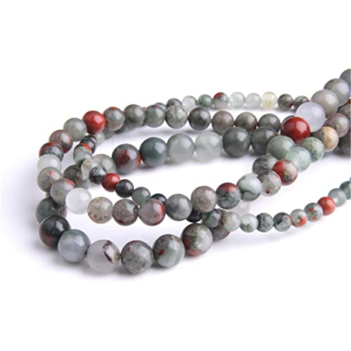Natural Stone 6mm African Blood Stone Smooth Round Loose Beads Energy Gemstone DIY for Jewelry Making Bracelet Necklace 1 Strand 15" - color: African Blood, size: 6mm
