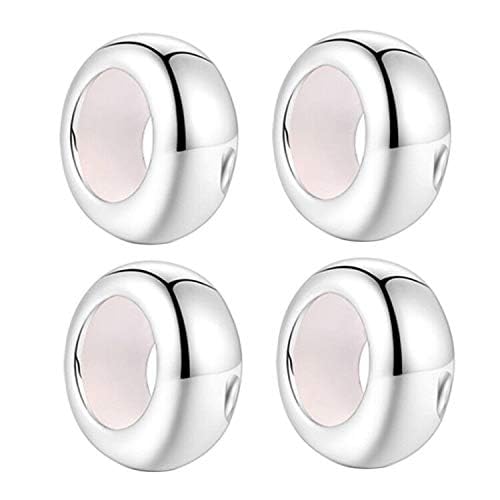 Clip Stopper Charms Sterling Silver Rondelle Spacer Bead Charm Stopper Charm for Pandora Charm Bracelets - color: Silver (4 pcs)