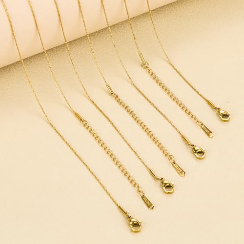 SMYHTGLIF 12 Pcs Gold Stainless Steel Necklace Chain Bulk Craft Chain Necklace Jewelry Findings for Women Men - color: Gold, size: 20 inches