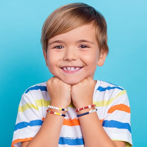 Red White and Blue Clay Beads, Clay Beads for Bracelet Making, Funtopia 5000 Pcs Heishi Flat Round Bead, Friendship Bracelet Kit with Letter Sports Bead, Birthday DIY Craft for Boys Adults - color: 10.Red white and blue