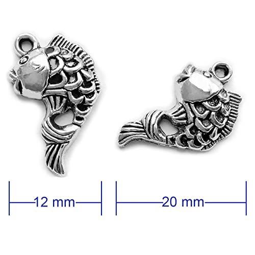 Heather's cf Silver Sea Charms – Antique Pendants, Non-Tarnish, Lead-Free & Nickel-Free, Bulk Ocean Animal Charms for DIY Jewelry, Bracelets, Necklaces, Earrings, Beach Craft Supplies (Sea Animals) - color: Cyprinoid charms-64pcs