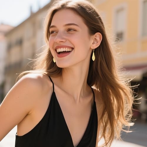 ALEXCRAFT 925 Sterling Silver Dangle Earrings for Women, 14K Gold Plated French Leverback Earrings, Hypoallergenic Lightweight Statement Hammer Square Bar Long Drop Earing for Women Trendy Jewelry - color: GoldB