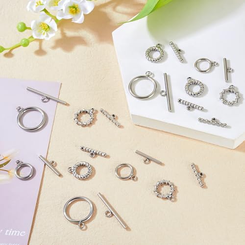 12 Sets OT Toggle Clasps Stainless Steel Toggle Jewelry Clasps T-Bar Closure Clasp Fastener IQ End Connectors for DIY Necklace Bracelet Jewelry Making - color: Stainless Steel-OT Clasp