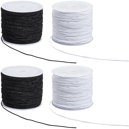 4 Rolls 0.6MM 148 Yards Elastic Stretch String Cords Round Sturdy Black White Soft Fibre Thread Arts Beading Sewing Accessories Cord Bulk for Jewelry Making Bracelets DIY Crafts Supplies - size: 0.6mm