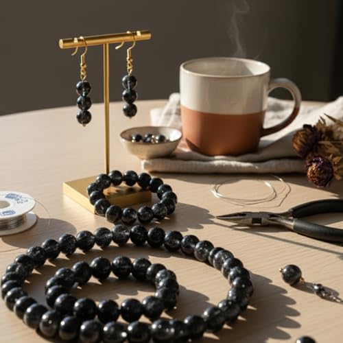 DandS ltd Crackle Lampwork Glass Beads for Jewelry Making, Black, Vibrant DIY Bracelets, Necklaces, Earrings, Beading Supplies & Craft Kits for Handmade Jewelry, 80pcs 0.39 inch (10mm), #J229-10 - color: Black