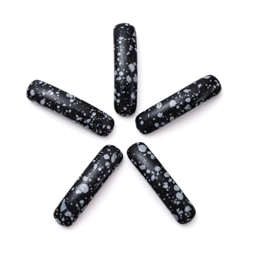 5PCS Natural Snowflake Stone Rectangle Curved Beads Gemstone Pendants Connectors for DIY Bracelet Neclace Jewelry Making - color: Snowflake