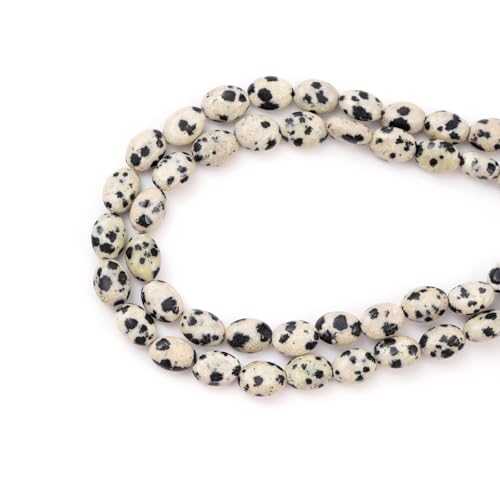 6×8mm Natural Dalmatian Gemstone Loose Beads Flat Oval Healing Crystal Loose Stone Beads for Jewelry Necklace Bracelet Earring Craft - color: Dalmatian