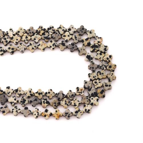 8mm Natural Dalmatian Gemstone Faceted Clovers Beads Four-Leaf Spacer Loose Beads for DIY Jewelry Making Beads - color: Dalmatian
