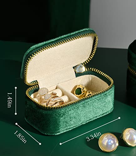 TAIMY Travel Jewelry Case, Mini Jewelry Travel Case, Velvet Small Travel Jewelry Box, Portable Jewelry Travel Organizer Box for Rings Earrings Necklaces(Emerald Green) - color: Mini-Emerald Green