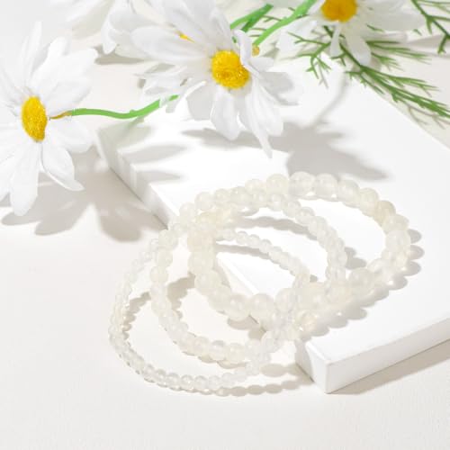3Pcs Natural Healing Crystal Bracelets for Women Men, 4mm 6mm 8mm Beaded Stretch Bracelet Set, Black Tourmaline Natural Stone Gemstone Jewelry Gifts for Meditation, Reiki & Yoga - color: Selenite