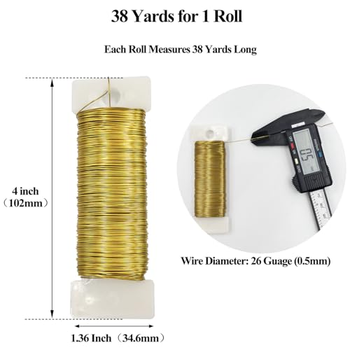 26 Gauge Golden Metal Floral Wire, 38 Yards/35 Meters,for Christmas Wreaths,Tree Decoration,Flower Arrangement,Craft Wire,Flower Wire,Garden Wires,Flowers Bouquet Accessories,Jewelry Wires DIY - size: 26Gauge-Golden-1P/38Yards