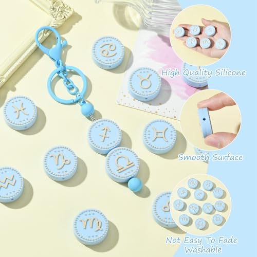 LiQunSweet 12 Pcs Silicone Focal Beads Rubber Silicone Beads Round Twelve Constellations 12 Zodiac Signs Bead Charms for Bracelet DIY Keychain Making Craftings Necklace Lanyard - color: Zodiac Signs Silicone Bead_12 Pcs