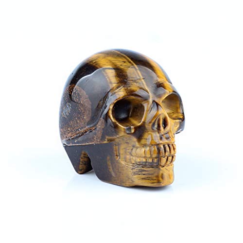50mm Tiger Eye Natural Stone Carved Skulls Reiki Healing Statue Collectible Figurine (Yellow Tiger Eye) - color: Tiger Eye