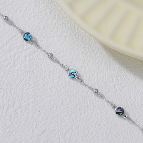 HPQQ Anklet Bracelet for Women 925 Sterling Silver Natural Stone Chain Bead Ankle Bracelet Beach Summer Fine Jewelry Mothers Day Birthday Gifts for Women Mom Wife - color: Anklet-9"-11"-Abalone