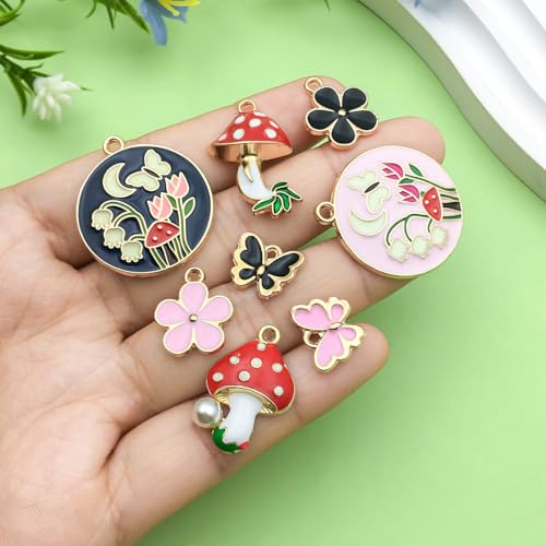 Sailanzi 32pcs Alloy enamel butterfly mushroom flower series Pendant Jewelry Making DIY Keychain Earrings Pendant Various Design Charms for Jewelry Making Bracelets Necklace (SN779) - color: SN779