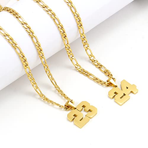 Personalized Jersey Number Necklaces for Mens,Athletes Stainless Steel Sport Number Pendant Chain for Mens Baseball/Basketball/Football Team Inspiration Jewelry with Gifts - color: Gold, style: 13 Gold
