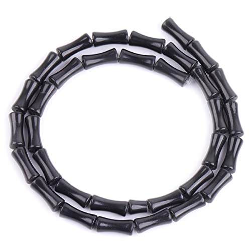 GEM-Inside 30Pcs 5x12mm Natural Black Brazil Stone Agate Plant Bamboo Knot Bone Charms Beads for Jewelry Making Power Energy Chakra Stone Beads - color: Black Brazil Agate