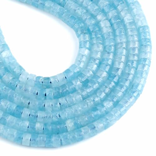 150pcs 2x4mm Natural Aquamarine Tube Shape Beads Loose Flat Round Cylinder Flat Spacer Stone Beads for Bracelet Earrings Jewelry Making - color: Aquamarine, size: 2x4mm Tube shape