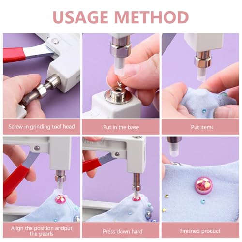 Wakauto Pink Craft Beads & Rivet Setting Machine Tool Kit - 1 Set Fixing Machine for Clothing, Handbags, Accessories, DIY Crafts with Easy Operation