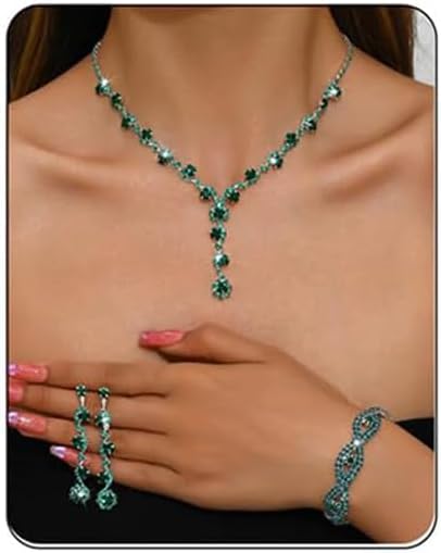 PINK TOWN Vintage Rhinestone Bridal Jewelry Sets,Crystal Wedding Prom Earrings Necklace Bracelet Set Fashion Zircon Bride Jewelry Dress Accessories for Women