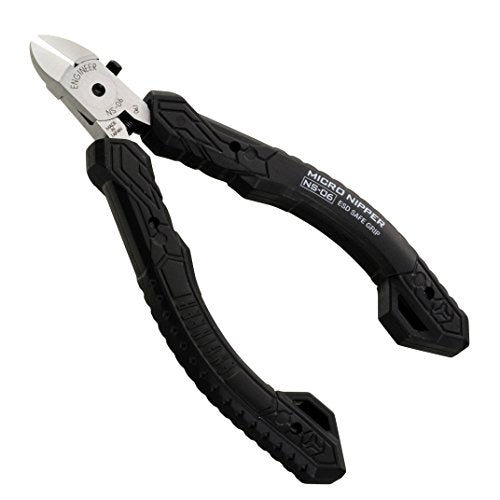 ENGINEER NS-06 Precision Mini Side Cutter, Micro Nippers, Professional Grade, ESD Safe with Hardened Carbon Steel Undercut Jaws ideal for work on PCB - size: 112 mm