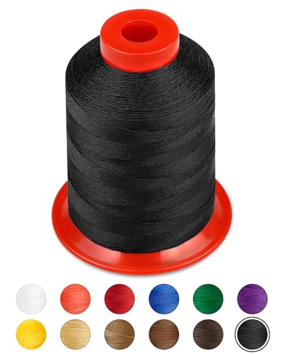 1000 Meters FIVEIZERO Extra Strong Upholstery Thread,Black Bonded Nylon Thread for Denim Leather,Craft,Machine,DIY and Home (1 Pack) CJ - color: Black
