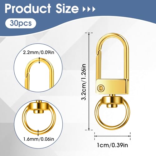 30 Pieces Lobster Claw Clasps Gold Swivel Snap Hooks, Metal Lobster Clasp Keychain Swivel Lanyards Snap Hooks Key Chain Hooks for Jewelry Making Purse Bags Keychain Clasp Connector Art Crafts
