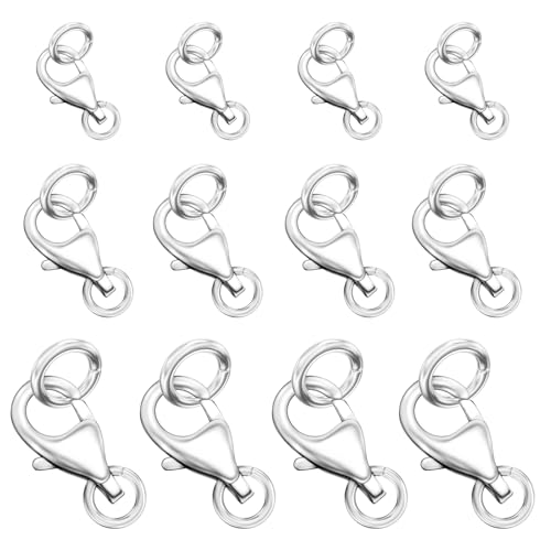 OHINGLT Lobster Claw Clasps with Closed Jump Rings,Necklace Clasps and Closures Suitable for Jewelry Making Necklaces Bracelet (12PCS Silver, (8+9+11) MM/(0.32+0.35+0.41) in) - color: 12PCS Silver, size: 0.32+0.35+0.43in / 8+9+11mm