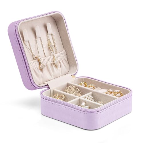 Vlando Small Faux Leather Travel Jewelry Box Organizer Display Storage Case for Rings Earrings Necklace, Purple - color: Purple