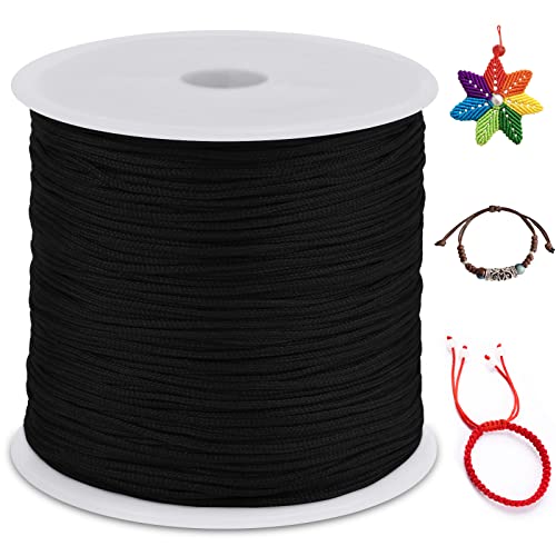 0.8mm Nylon Cord 328 Feet Satin Rattail Cord Nylon String for Bracelets Making, Jewelry String Macrame Cord Bracelet Thread for Necklace Chinese Knotting Beading Jewelry (Black) - color: Black, size: 0.8mm