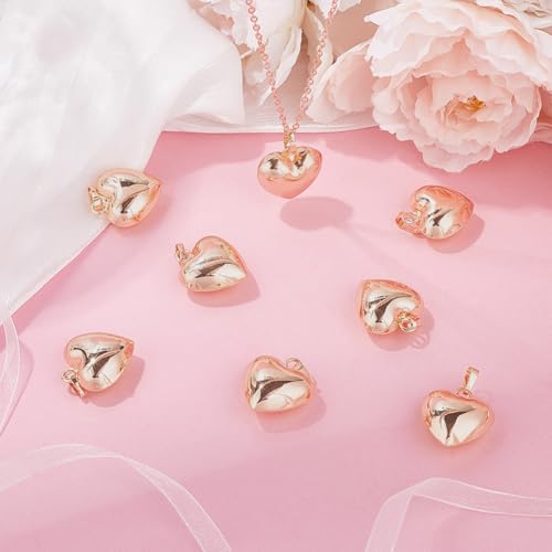 Beebeecraft 10Pcs Rose Gold Plated Heart Pendant Charms Metal Brass Love Heart Puffy 3D Shaped Charm for Jewelry Making DIY Crafts Necklace Valentine (20x20.5x10mm) - color: Rose Gold, size: 20x21x10mm