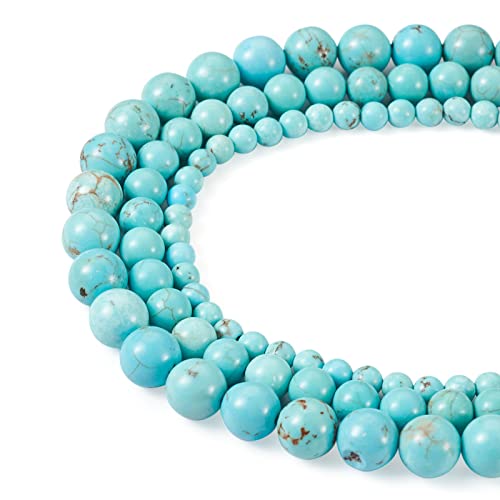 Craftdady 3 Strand Natural Howlite Beads 4-9mm Turquoise Polished Round Gemstone Loose Beads Energy Healing Stone Beads for DIY Bracelets Necklaces Earrings Jewelry Crafts, Total About 202pcs - color: Turquoise Howlite
