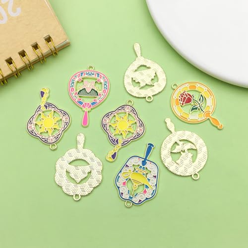 Sailanzi 12pcs Alloy enamel fan style rose sun Pendant Jewelry Making DIY Keychain Earrings Pendant Various Design Charms for Jewelry Making Bracelets Necklace (SN732) - color: SN732