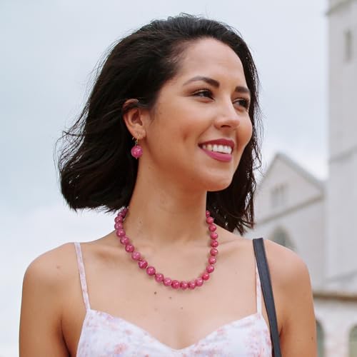 Gemstone Beaded Necklace for Women, Trendy 18K Gold Plated Hematite Natural Stone Bead Choker, Boho Handmade Summer Beach Necklaces for Women Everyday Western Jewelry Gifts - color: Pink Quartz
