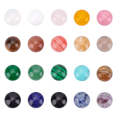 SUPERFINDINGS 40pcs 10mm Half Round Natural Cabochon 20 Color Flat Back Gemstone Cabochon Healing Quartz Chakra Crystal Stone for Bracelet Necklace Jewelry Making - size: 10mm