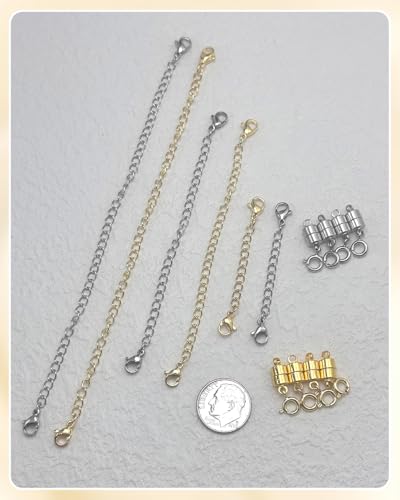 MKCYD Necklace Extender and Magnetic Necklace Clasp, Magnetic Clasps for Bracelet Extenders Gold and Sliver Chain Extension for Jewelry Repair Kit - color: 14Pcs | Gold & Silver