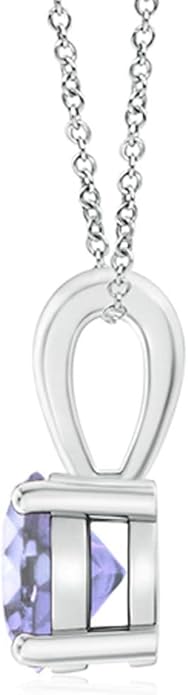 Angara Natural Tanzanite Solitaire Pendant for Women | Round Tanzanite Solitaire Pendant Necklace in 14K Solid Gold/Silver/Platinum With 18" Chain | December Birthday, Gemstone Jewelry Gift