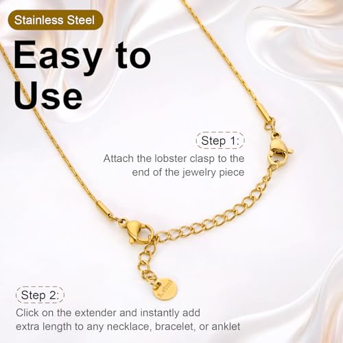 20PCS Stainless Steel Curb Chain Extender Gold and Silver Necklace Extenders 2 Inch Necklaces Bracelet Anklet Extension for Jewelry Making Supplies - color: Circular