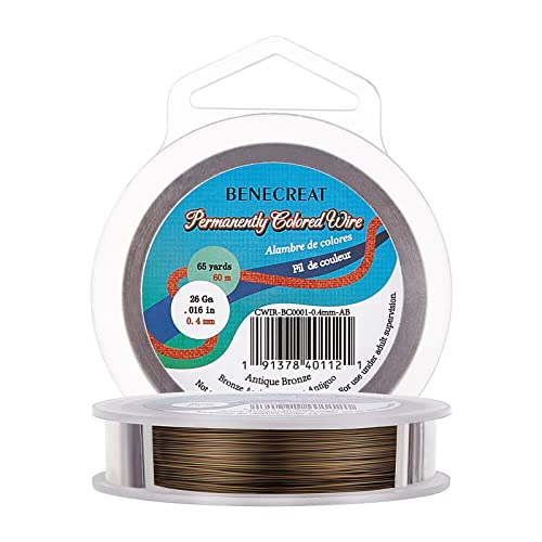 BENECREAT 197 Feet/ 66 Yard Copper Wire 26 Gauge Tarnish Resistant Antique Bronze Copper Wire for Jewelry Making Bracelet Necklace Supplies - color: Antique Bronze, size: 26-Gauge(197-Feet/66-Yard)