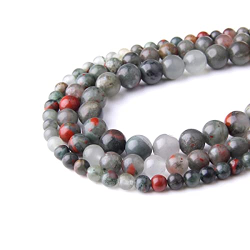 Natural Stone 6mm African Blood Stone Smooth Round Loose Beads Energy Gemstone DIY for Jewelry Making Bracelet Necklace 1 Strand 15" - color: African Blood, size: 6mm