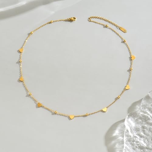 Gold Chain Necklace for Women 18K Gold Plated Dainty Star Cross Heart Cuabn Choker Chains Stainless Steel Trendy Jewelry Christmas Gifts - color: Heart-Gold