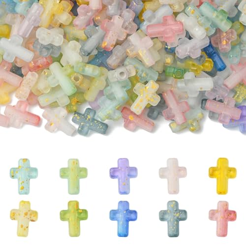 LiQunSweet 300 pcs 10 Colors Gradient Color Transparent Cross Acrylic Beads Religious Crucifix Jesus Beads for DIY Jewelry Bracelet Necklace Earring Crafts Keychain Bag Home Decor - color: Cross Acrylic Beads_3000 pcs