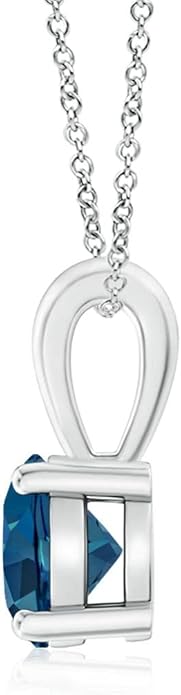 Angara Natural Blue Topaz Solitaire Pendant for Women | Classic Prong-Set Round Blue Topaz Pendant in 14K Solid Gold/Silver/Platinum With 18" Chain | December Birthday, Gemstone Jewelry Gift