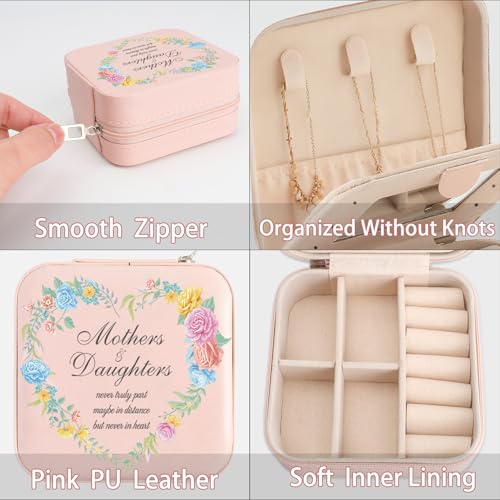Daughter Gifts Mothers And Daughters Never Truly Part Jewelry Box Valentines Mothers Day Birthday Gifts for Daughter from Mom Christmas Graduation Gift for Daughters Adult Pink Jewelry Case - color: daughter1 rose heart